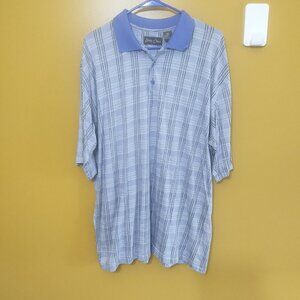 Vintage 90s Bobby Chan Silk Blend Blue Plaid Polo Shirt 2XL Classic Old Money
